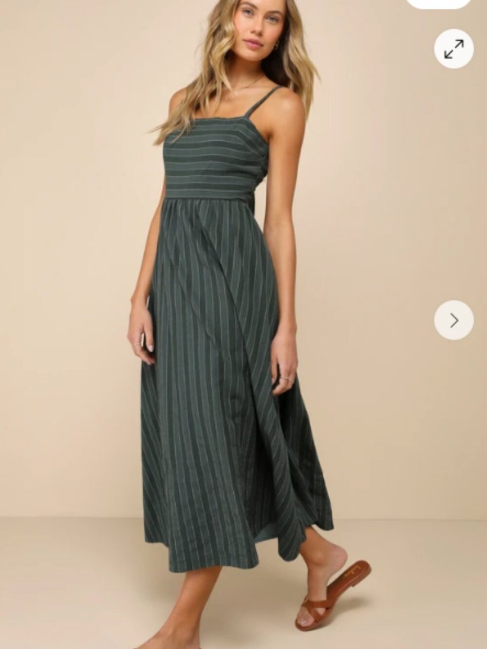 Lulus Feeling the Best Green Striped Tie-Back Midi Dress with Pockets XL - Picture 3 of 7